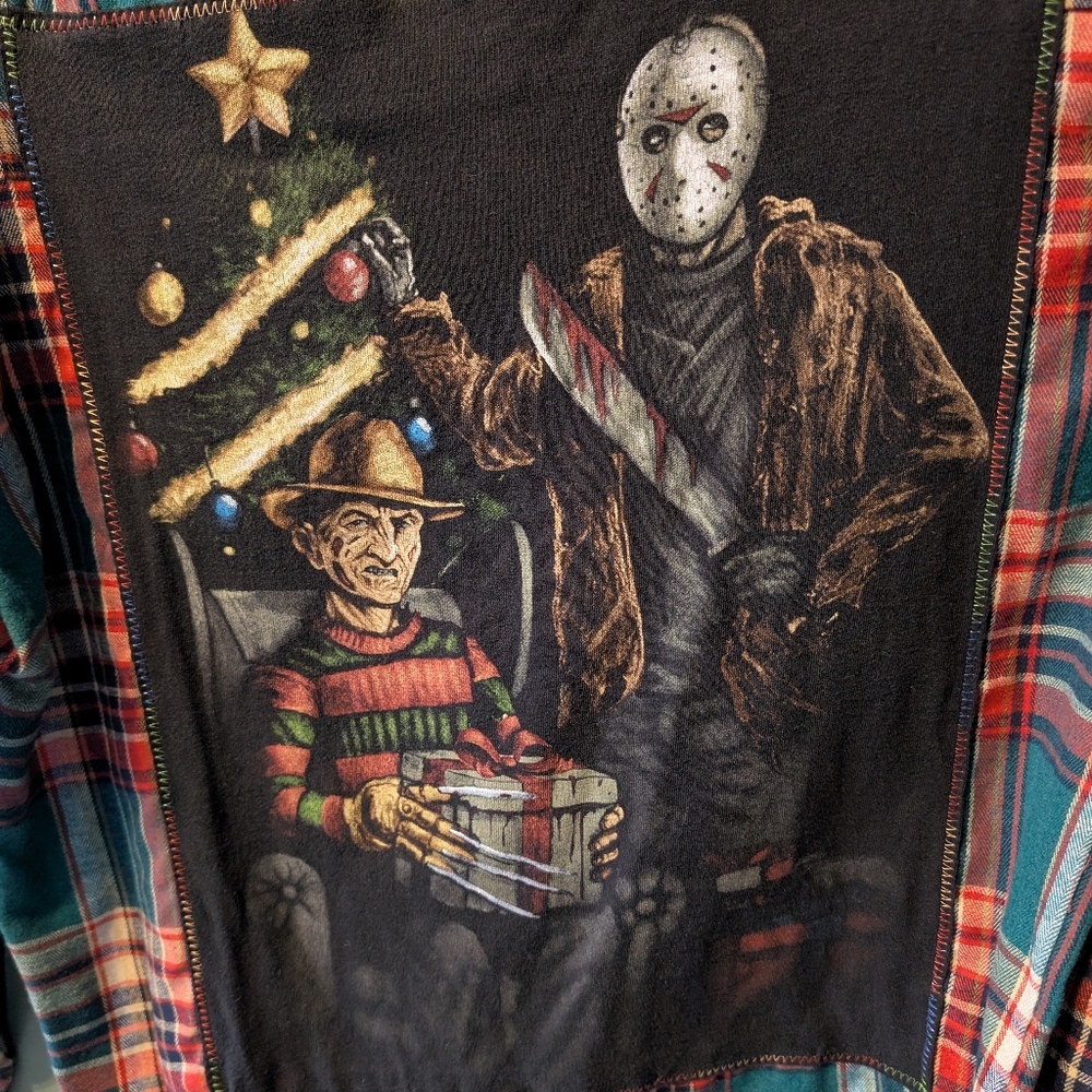 Freddy & Jason New Flannel Plaid Shirt Upcycled Hand Crafted